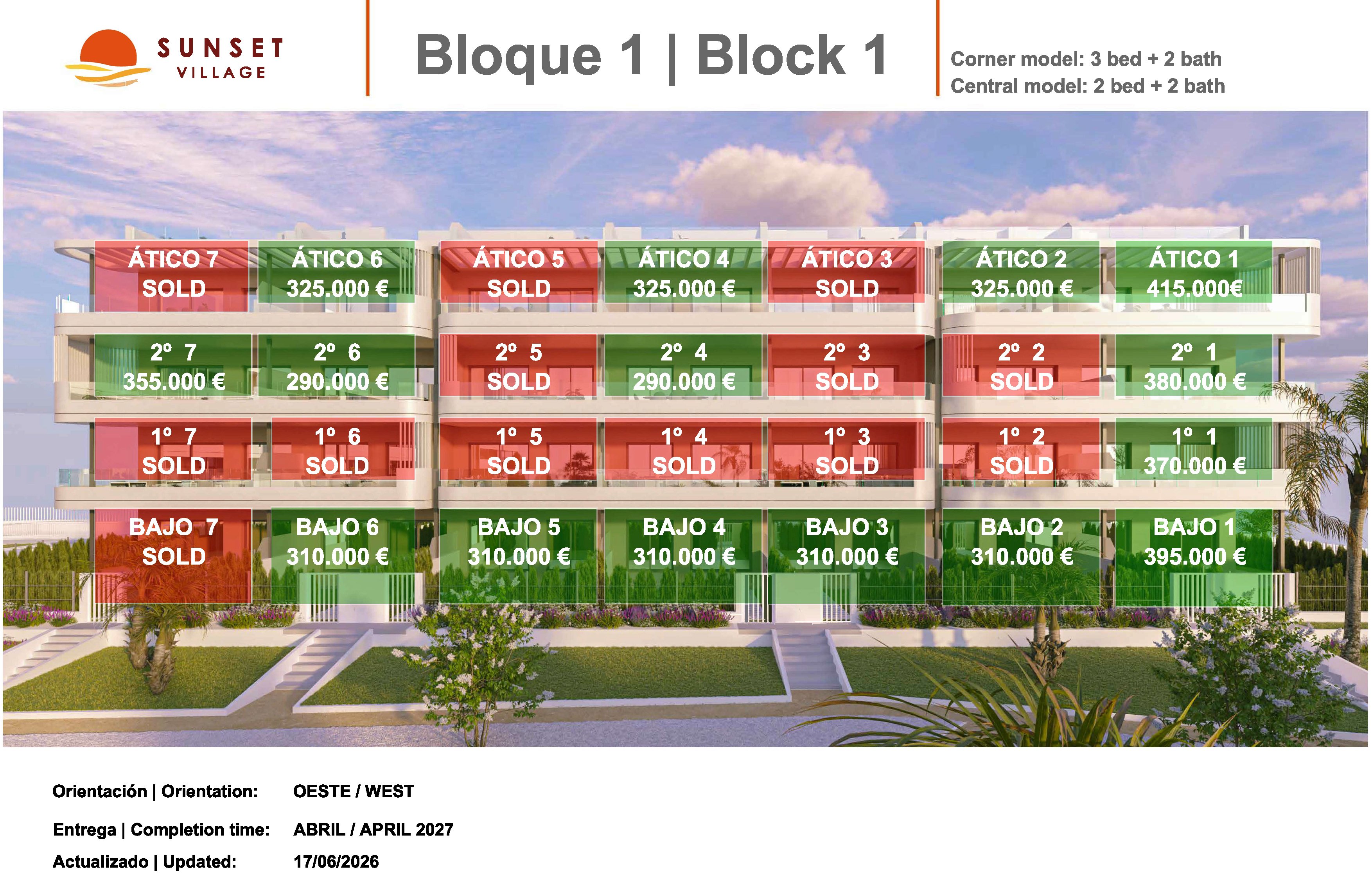 Situasjonsplan med prisliste - Sunset Village