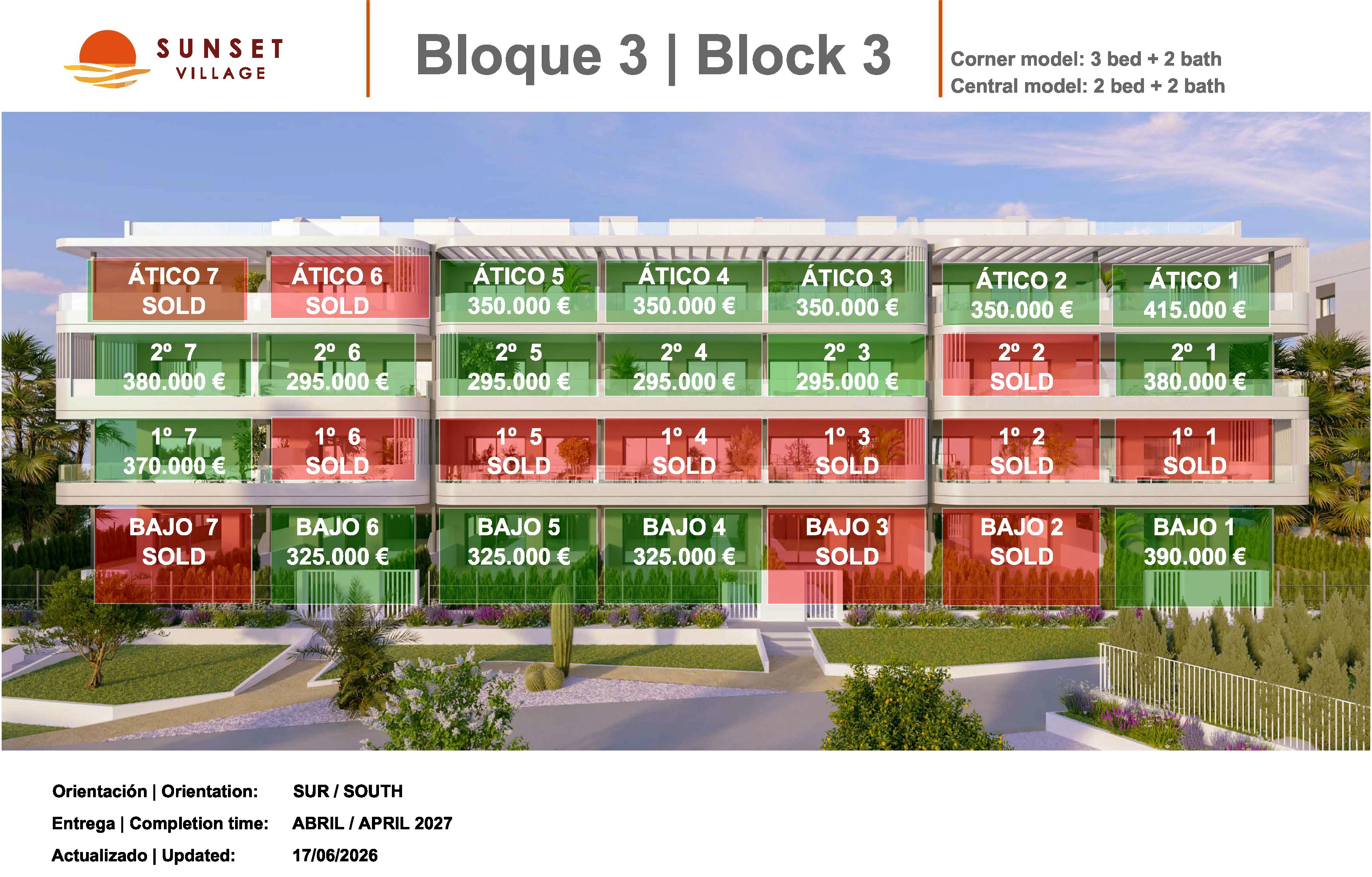 Situasjonsplan med prisliste - Sunset Village