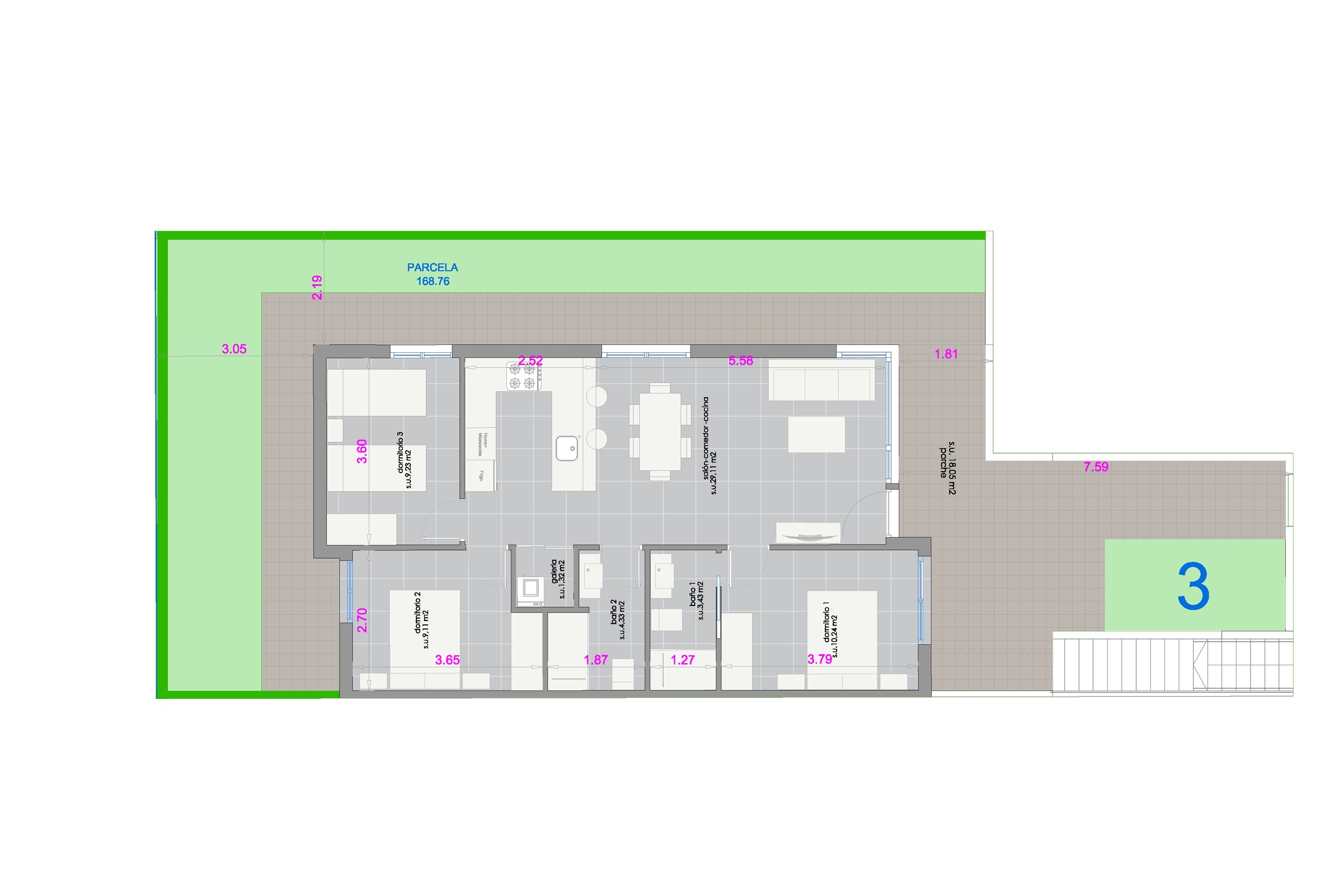 Fase 5 - Bakkeplan med 3 soverom