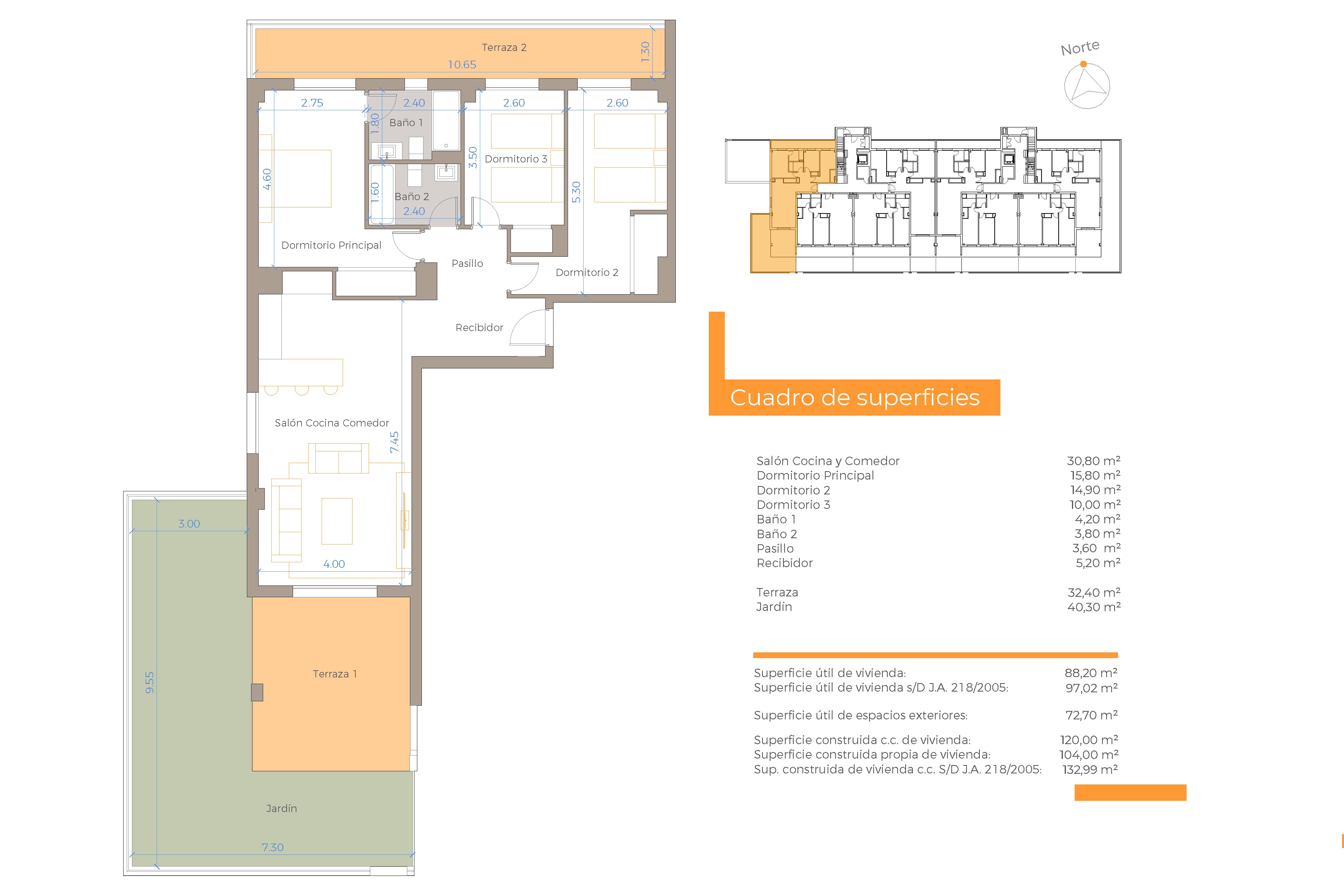 Leilighet med 3 soverom på bakkeplan