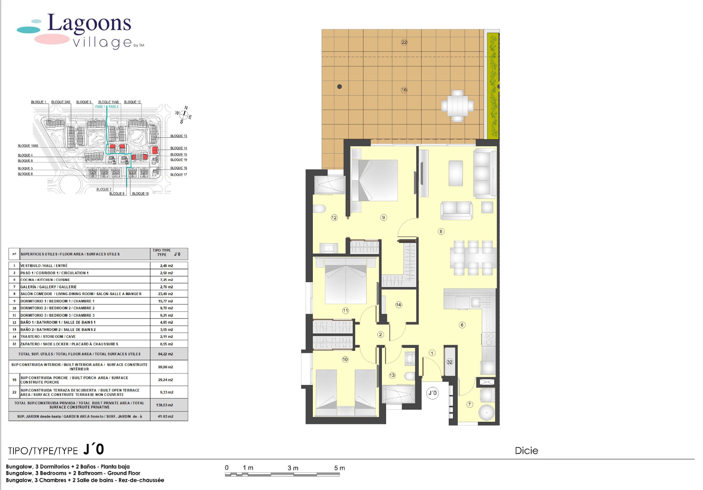 Plantegning bungalow - 3 sov og 2 bad