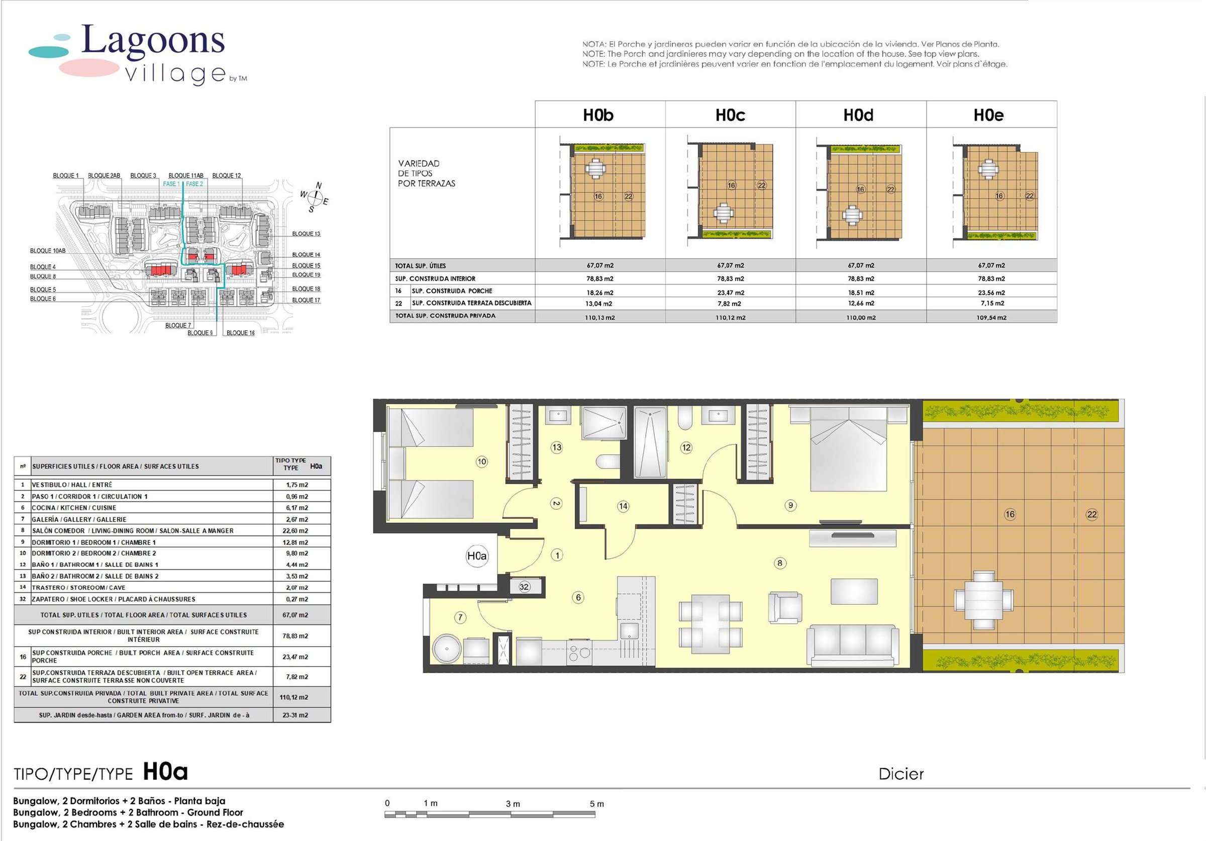 Plantegning bungalow - 2 sov og 2 bad