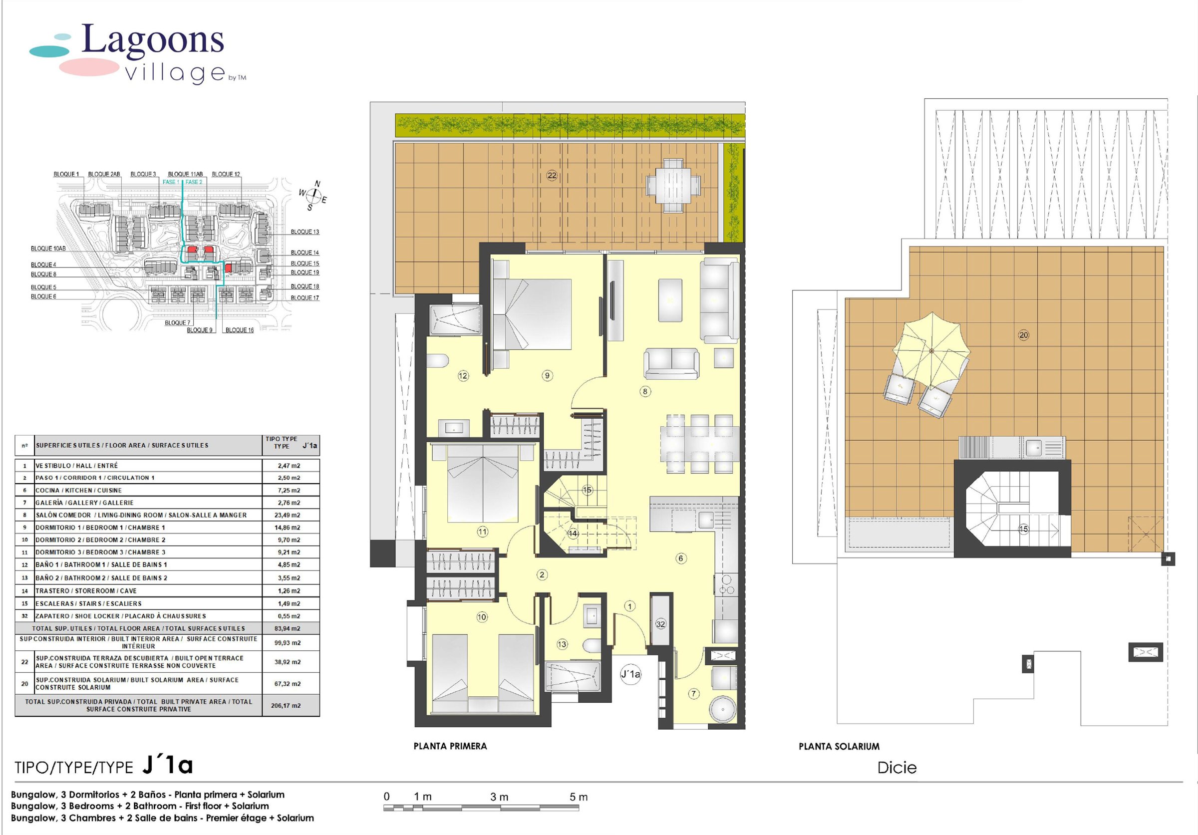Plantegning bungalow - 3 sov og 2 bad